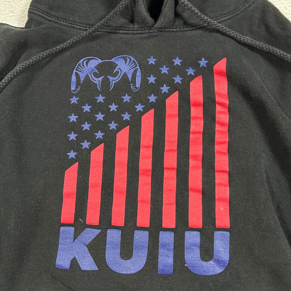 KUIU Hoodie Mens Medium Black American Flag Ram Logo Graphic Pullover Sweatshirt - Picture 2 of 7